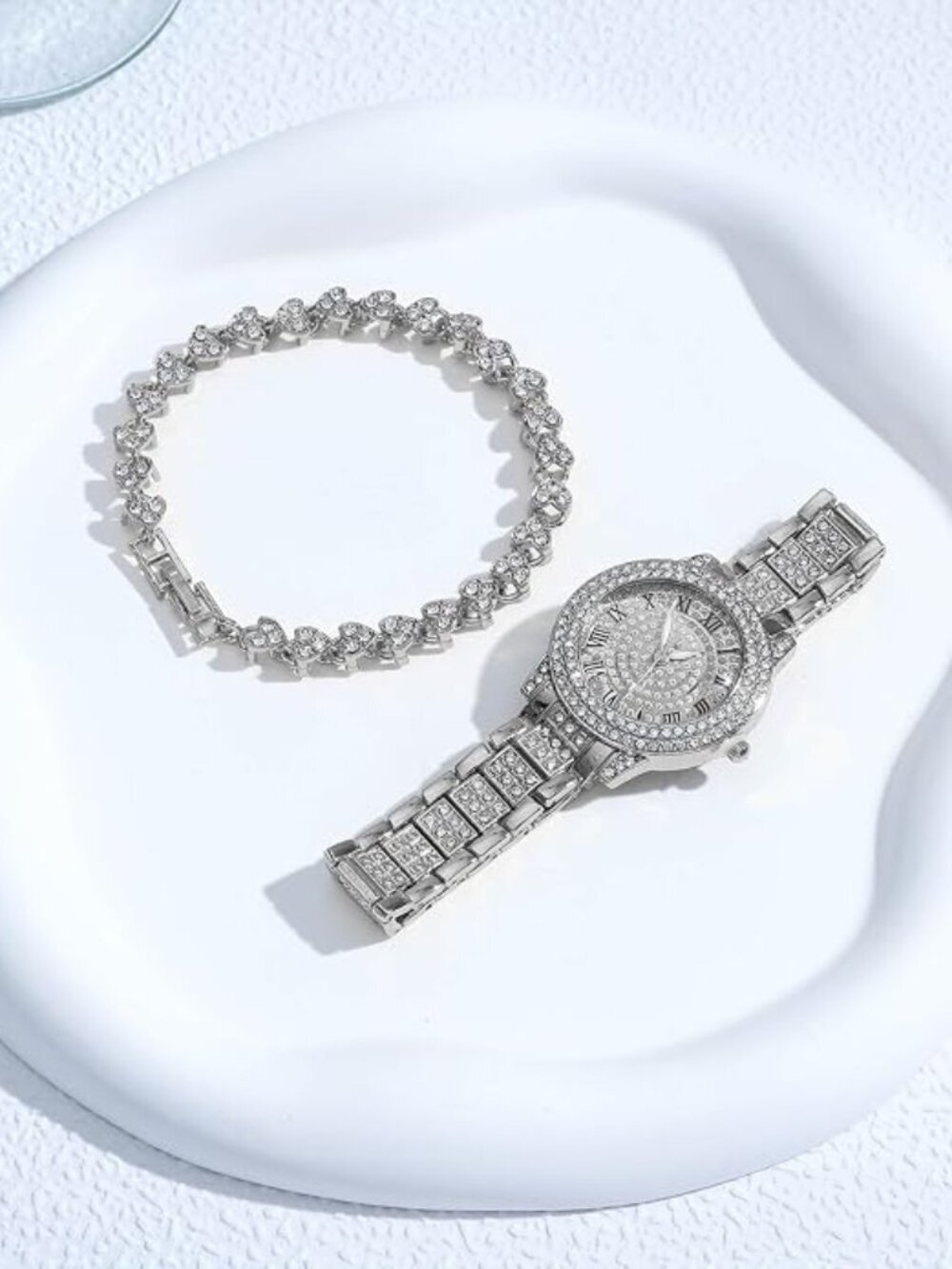 BRAND NEW 2 Pieces Women Diamond Watch Bracelet Set